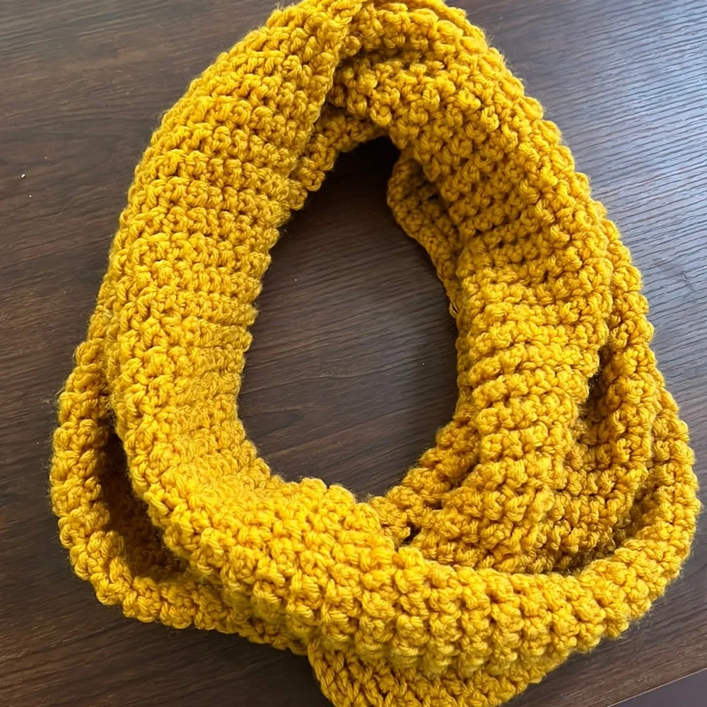 Hand Crochet Yellow Infinity Scarf - Picture 1 of 3